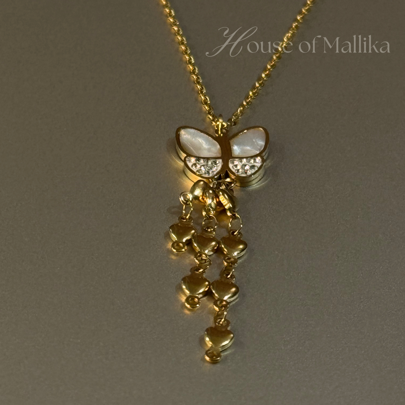 Golden Butterfly Cascade Necklace - 18k Gold Plated