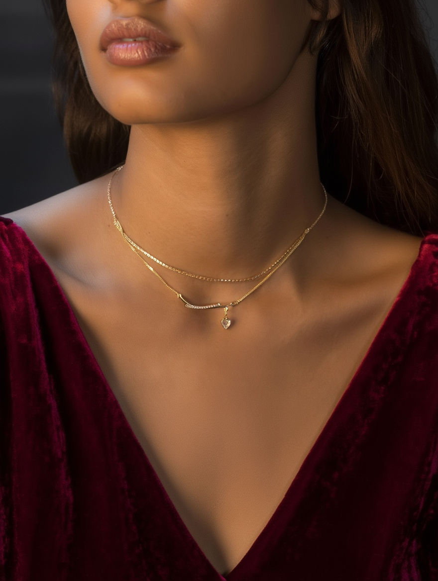Luna Bar Heart Choker Necklace - 18k Gold Plated