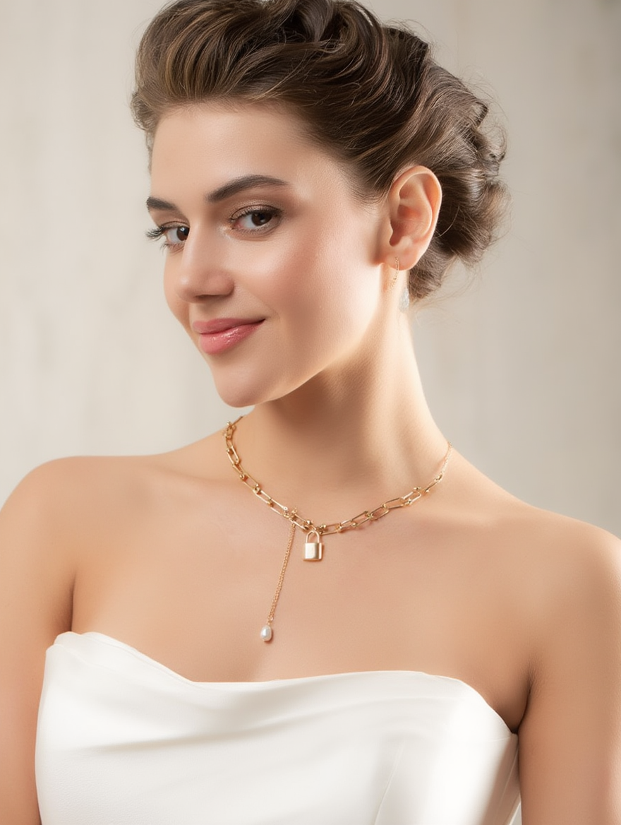 Paris Lock Necklace - 18k Gold Plated