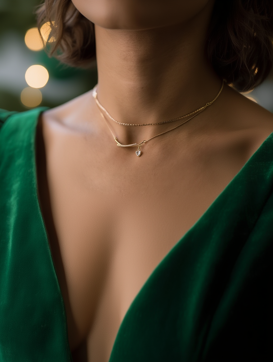 Luna Bar Heart Choker Necklace - 18k Gold Plated