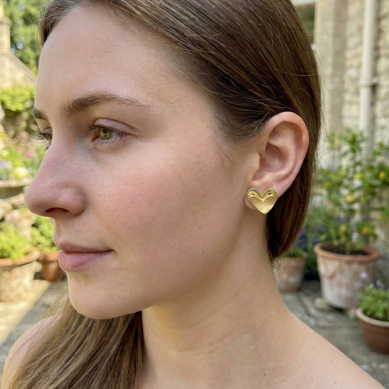 Golden Whisper Layered Heart Studs Earring - 18k Gold Plated