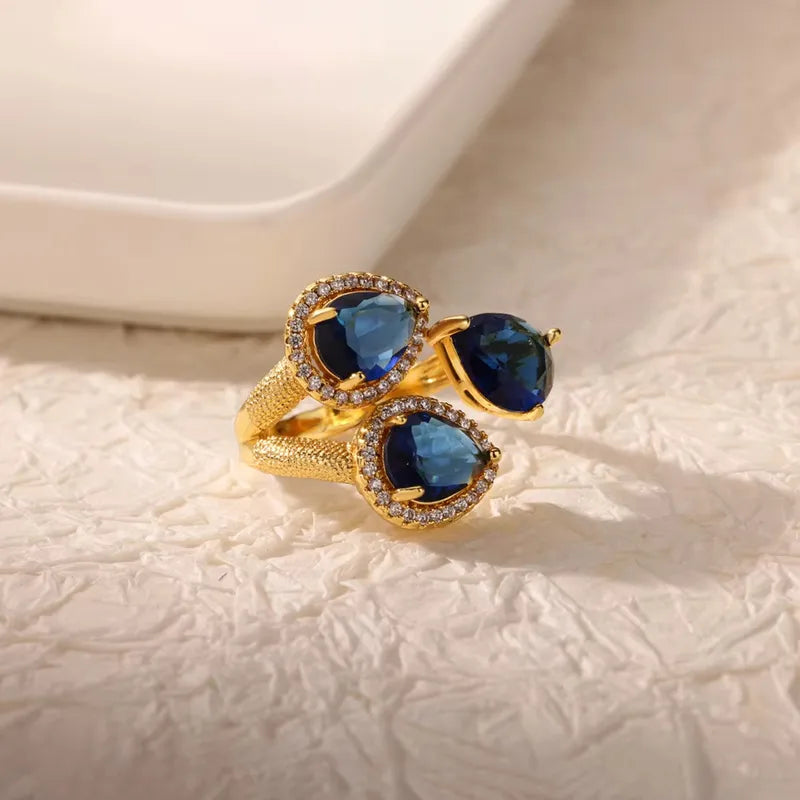 Blue Zircon Royale Ring - 18k Gold Plated