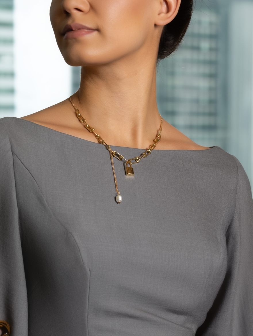 Paris Lock Necklace - 18k Gold Plated