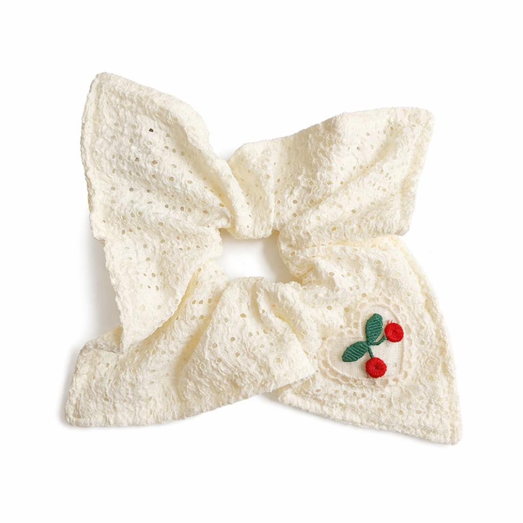Ivory Cherry Bow Knot Cloth Hair Tie