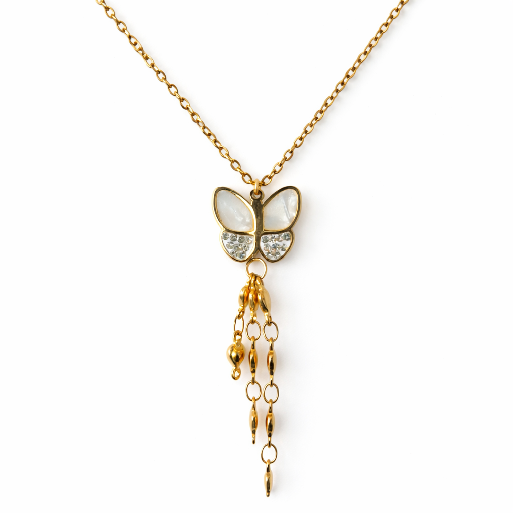 Golden Butterfly Cascade Necklace - 18k Gold Plated