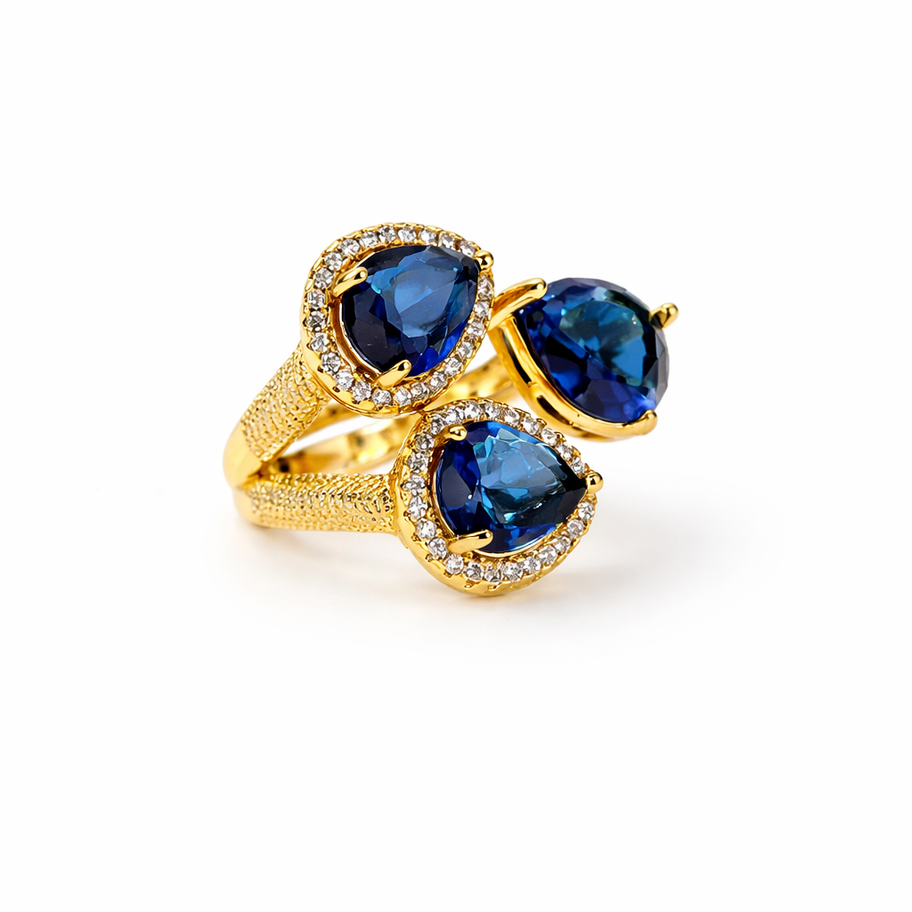 Blue Zircon Royale Ring - 18k Gold Plated